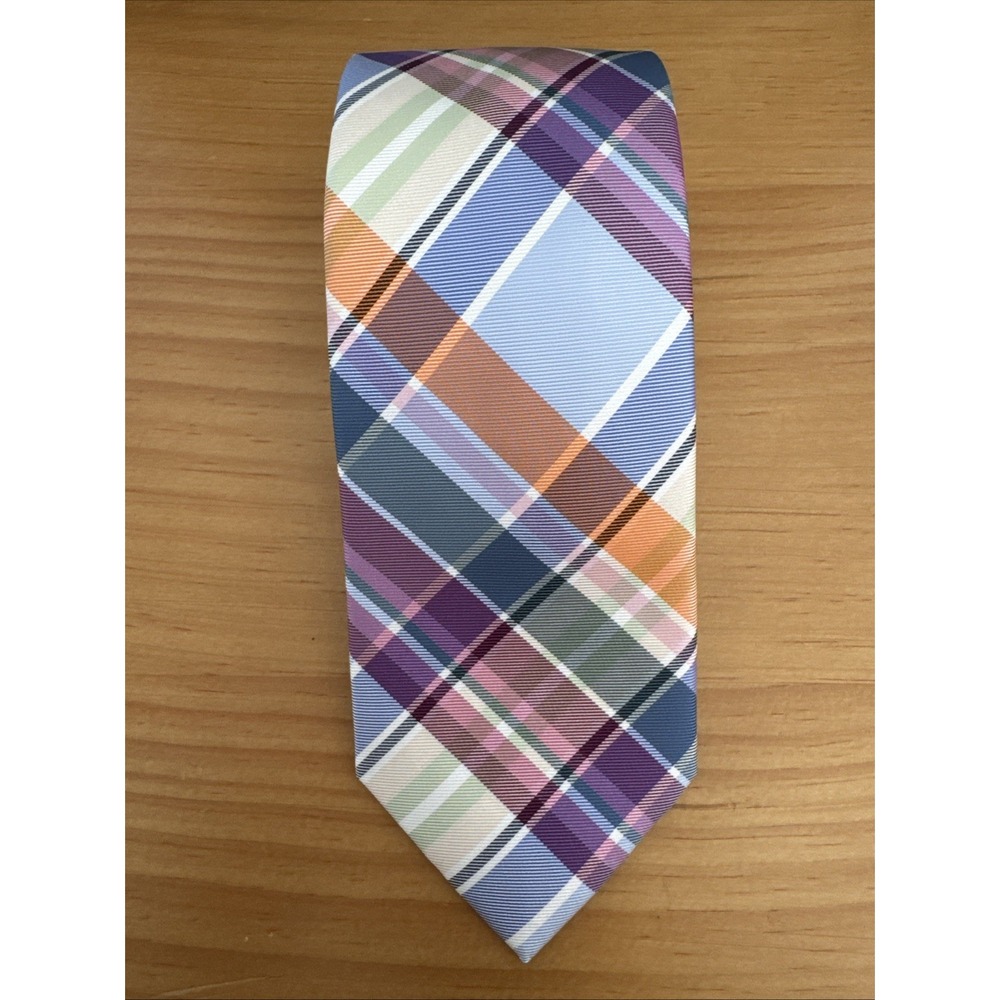 Tommy Hilfiger Mens 58"X3.25" Necktie Blue/Purple/Orange/Green/Cream 100% Silk